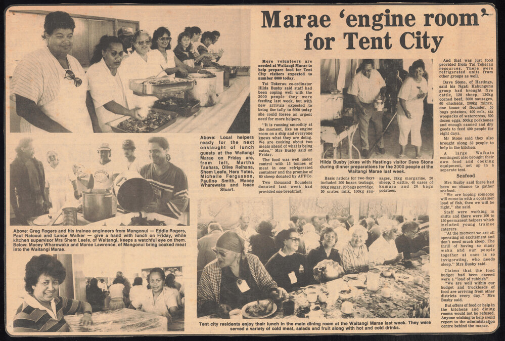 'Marae Engine room for Tent City' Newspaper article extracts