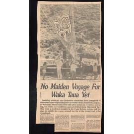 'No Maiden Voyage for Waka Taua Yet' Newspaper article 